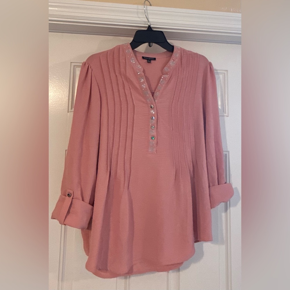 Christopher & Banks Dusty Rose Pintuck Tunic with Embellished Placket